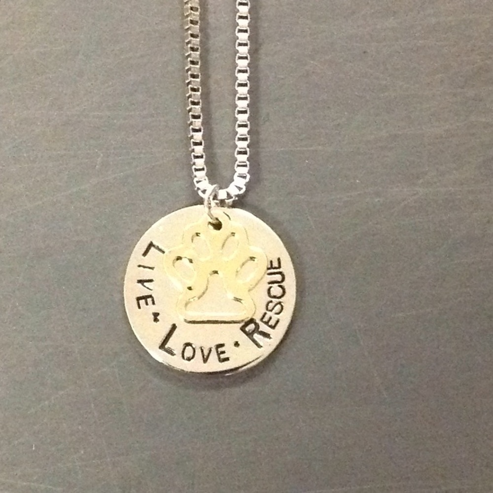Silver & Rose Gold Tone Live,Love,Rescue Necklace